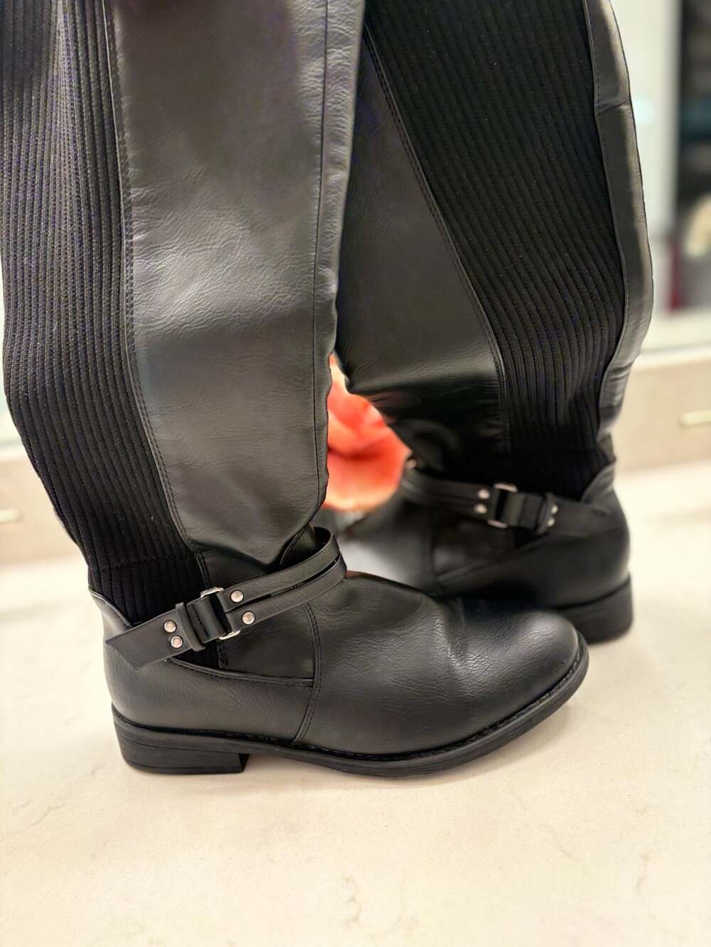 Vepose New York Black Riding Boots with Buckle and Stretch Panel Size 7